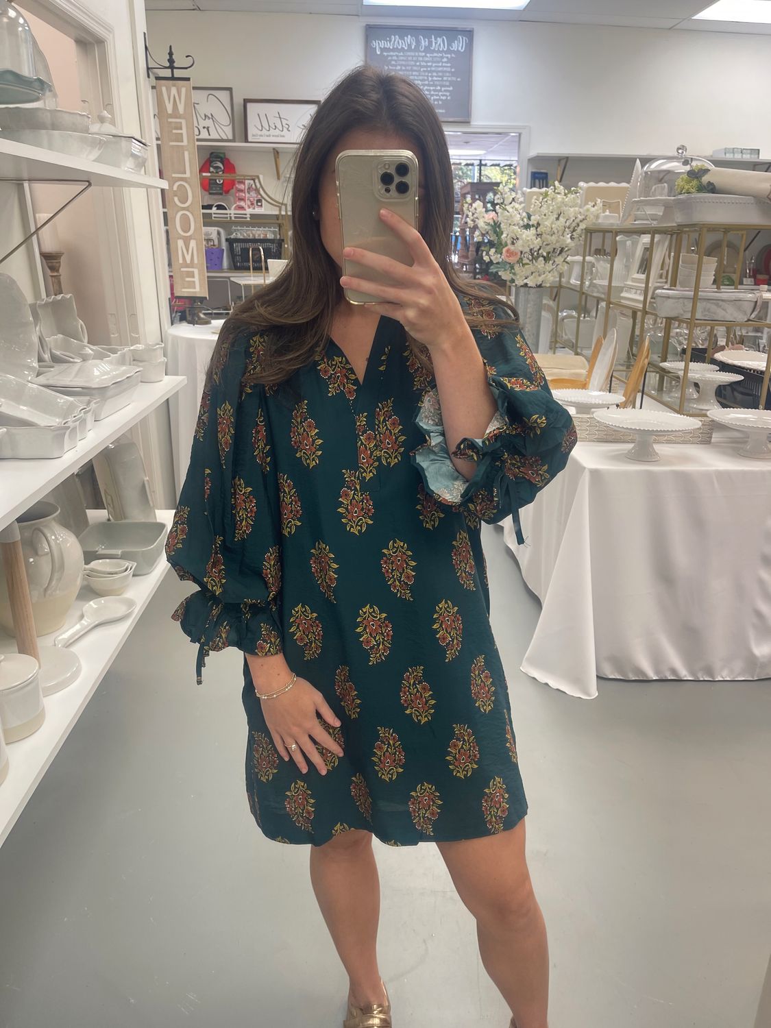 HUNTER GREEN FLORAL PRINT DRESS
