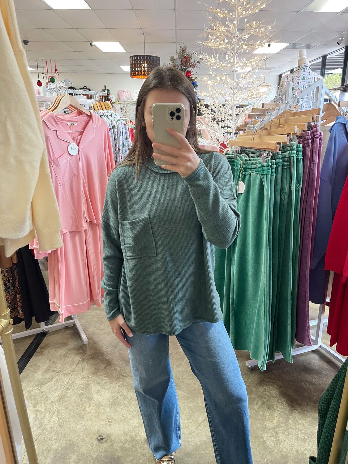 RIBBED HACCI SWTR W/POCKET