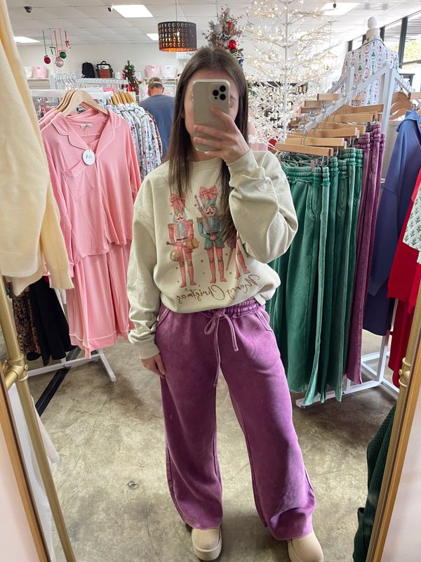 ACID WASH FLEECE PALAZZO PANTS