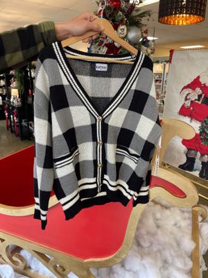 Plaid Gold Button Sweater Cardigan