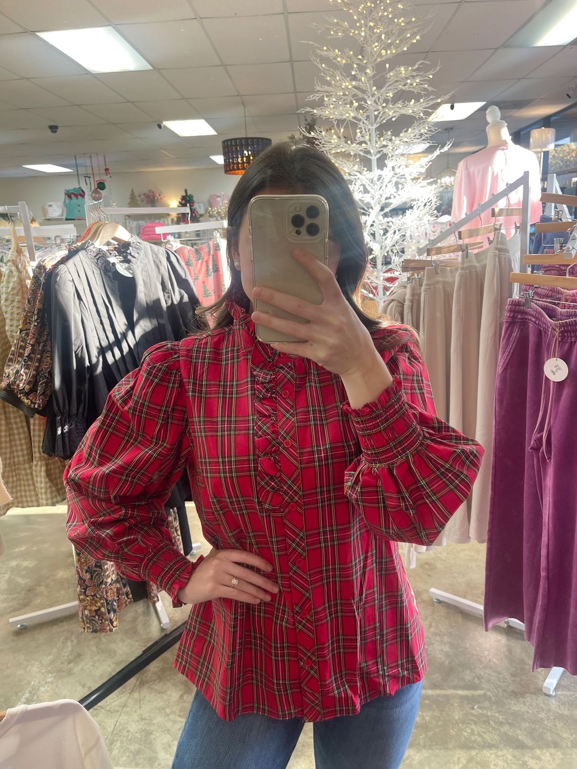 RED AND GREEN RUFFLE TOP