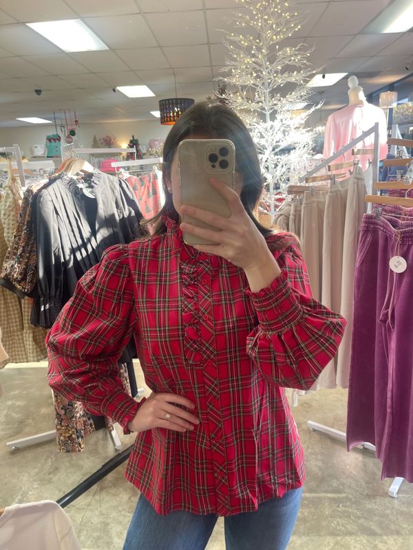 RED AND GREEN RUFFLE TOP