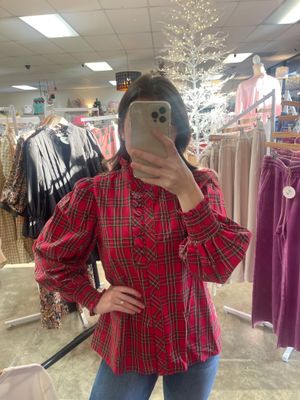 RED AND GREEN RUFFLE TOP