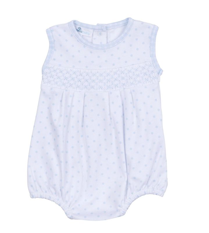 GINGHAM DOTS SMOCKED SLEEVELESS BUBBLE IN LIGHT BLUE