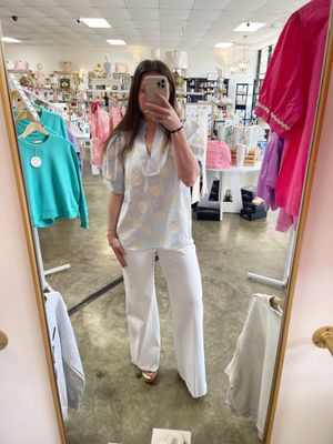 LIGHT BLUE PATCHWORK TOP