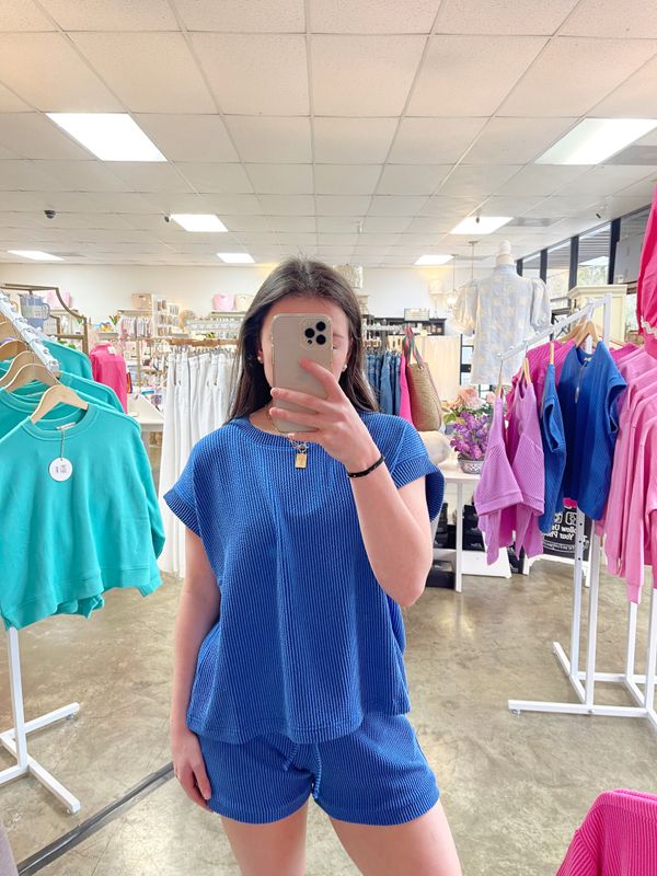 RAISED RIB CAP SLEEVE TOP AND SHORTS SET