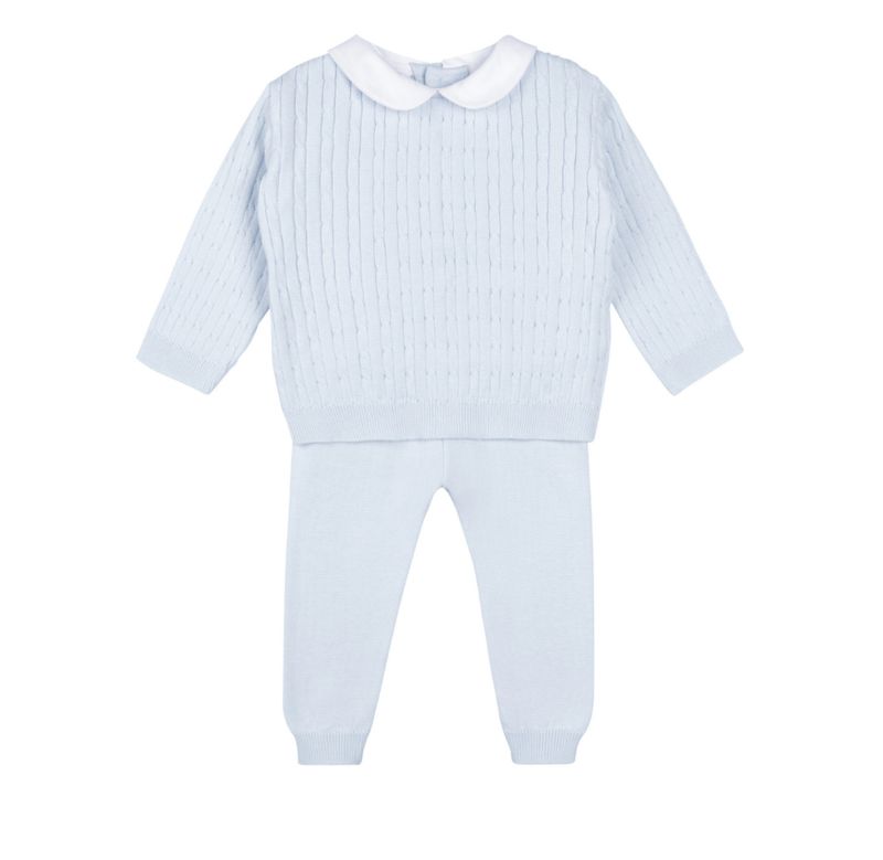 BOYS PETER PAN CABLE KNIT SET BLUE 3M