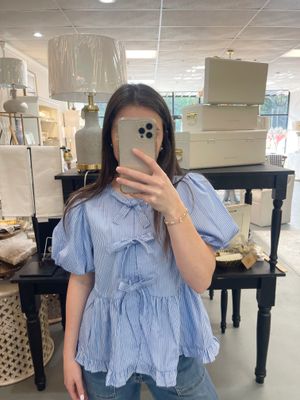 STRIPES BOW TIES PEPLUM 3/4 SLEEVES TOP