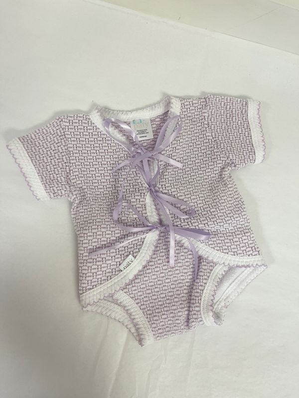 LAVENDER FOLD OVER CREEPER W/RIBBON TIES NB 5-10LBS