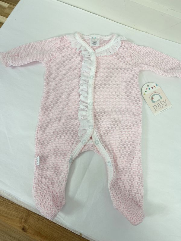 PINK FOOTIE W/ EYELET &amp; PUFF SLEEVE NB 5-10LBS