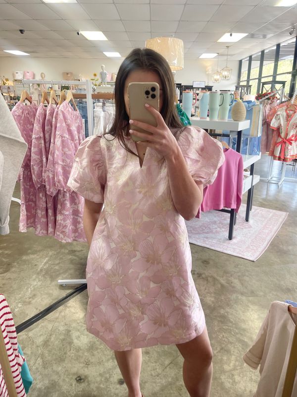 RUFFLE V-NECK PUFF SLEEVE MINI DRESS