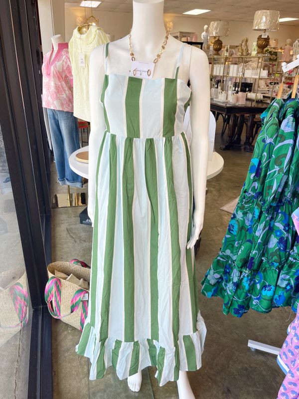 GREEN AND BLUE STRIPED DRESS