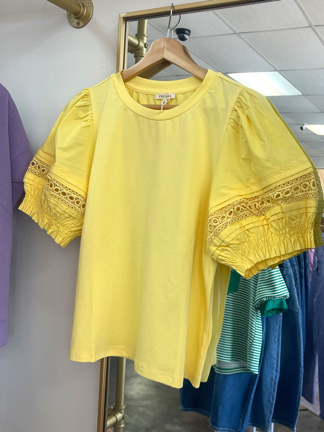 YELLOW PUFF SLEEVE DETAIL TOP