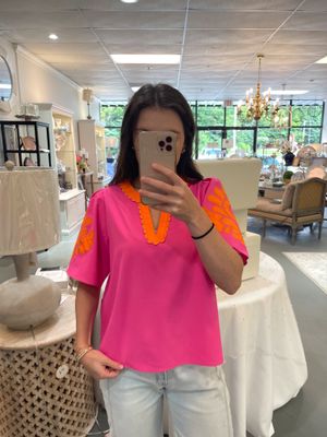 Baroque Applique Detail Solid Top Hot Pink