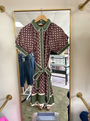 Waist Tie Floral Lovely Dress Brown