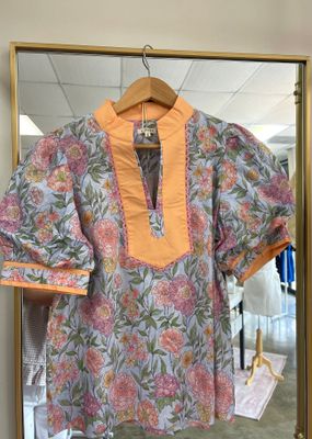 Puff Sleeves Floral Top Sky Blue