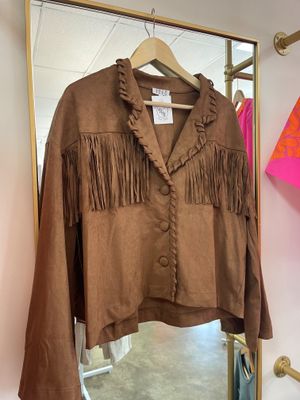 Faux Suede Fringe Detail Braided Trim Jacket