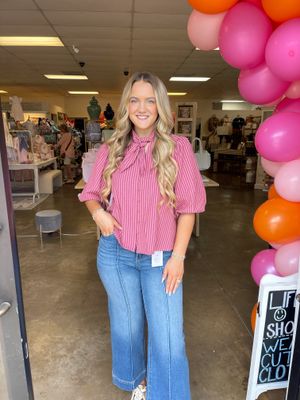 WINE STRIPE TIE TOP