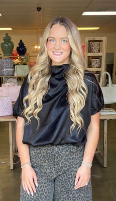 METALLIC HIGH NECK BLOUSE