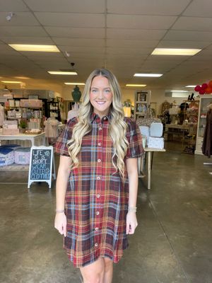 BROWN PLAID FALL DRESS