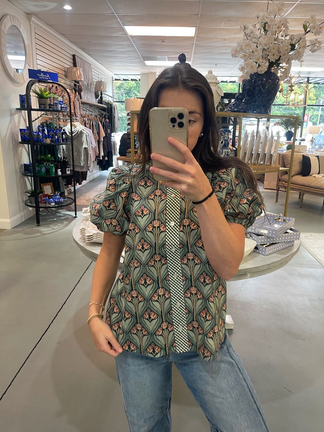 HUNTER GREEN FLORAL PRINT TOP 