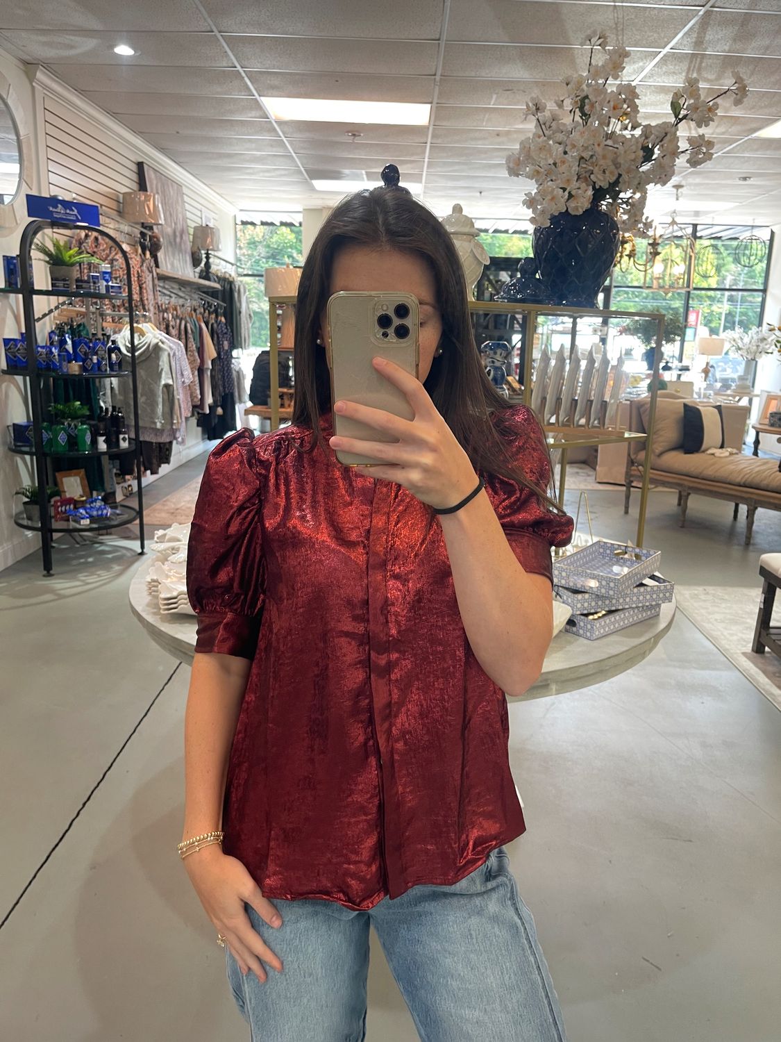 LAME' PUFF SLEEVE TOP -