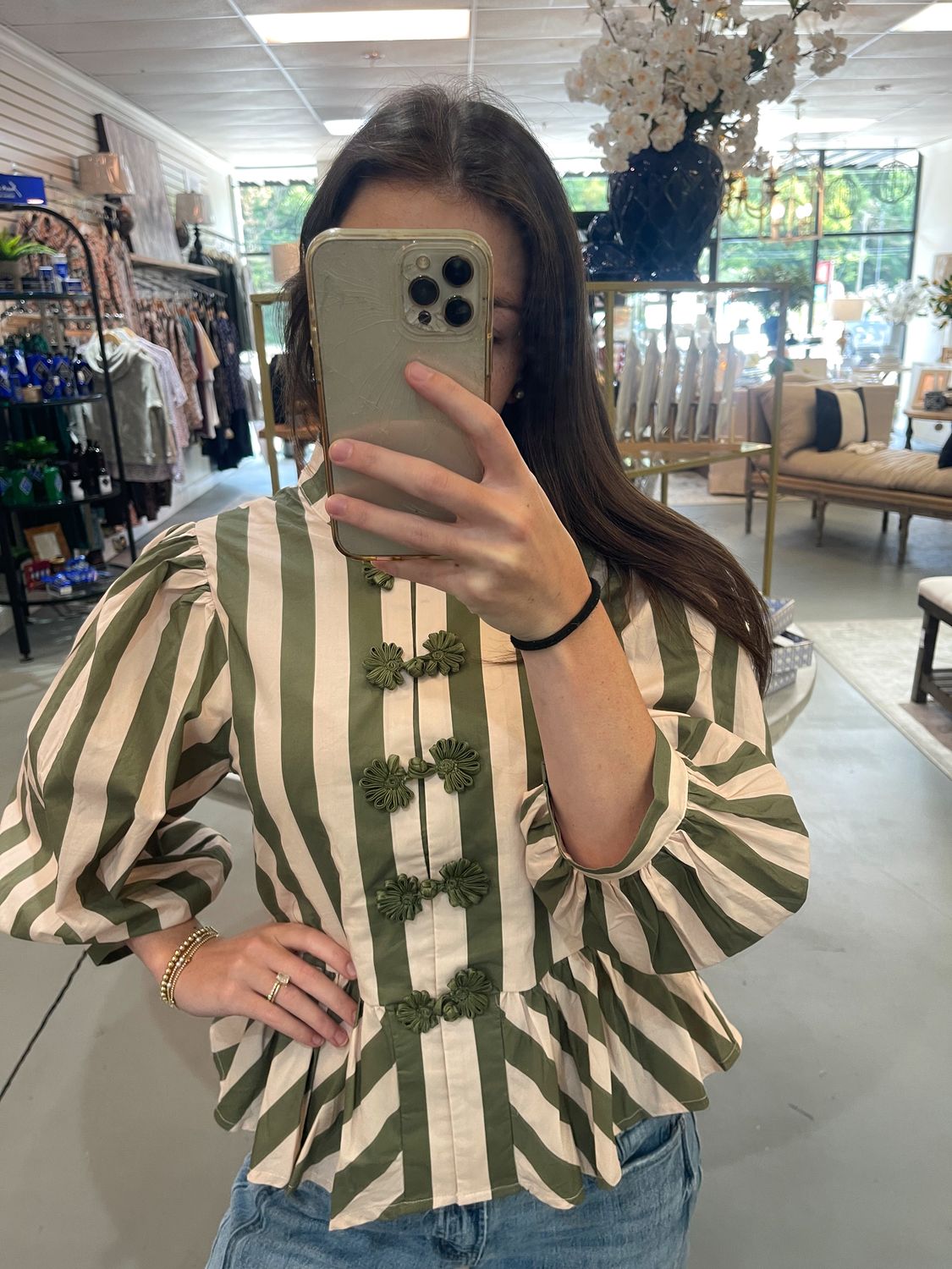 OLIVE ECRU STRIPE TOP 