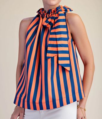 NAVY &amp; ORANGE STRIPE TIE TANK