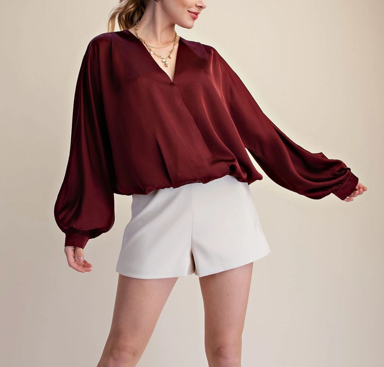 V-NECK WRAP LONG SLEEVE BLOUSE