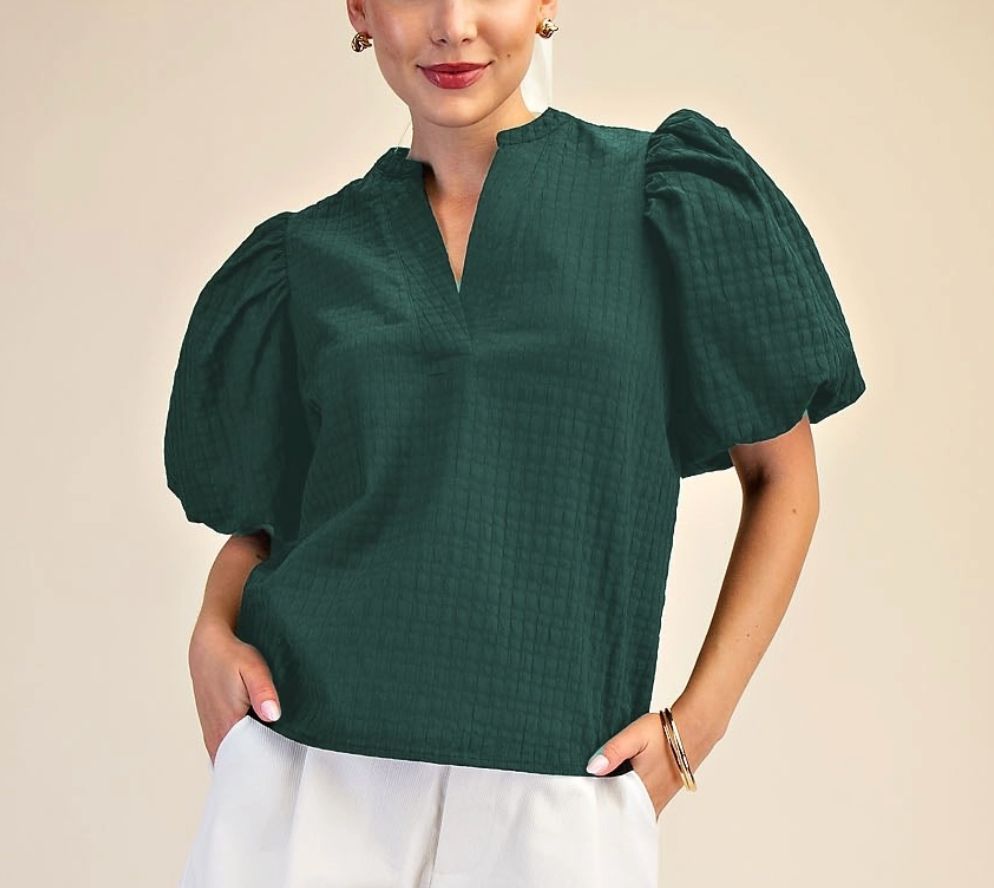 PUFF SLEEVE TOP V-NECK TOP