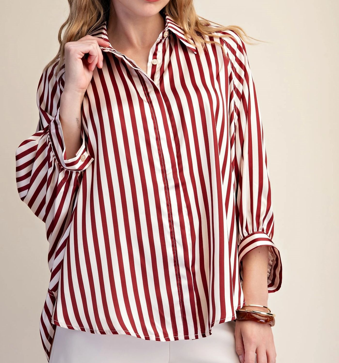 STRIPE WIDE PUFF SLEEVE TOP