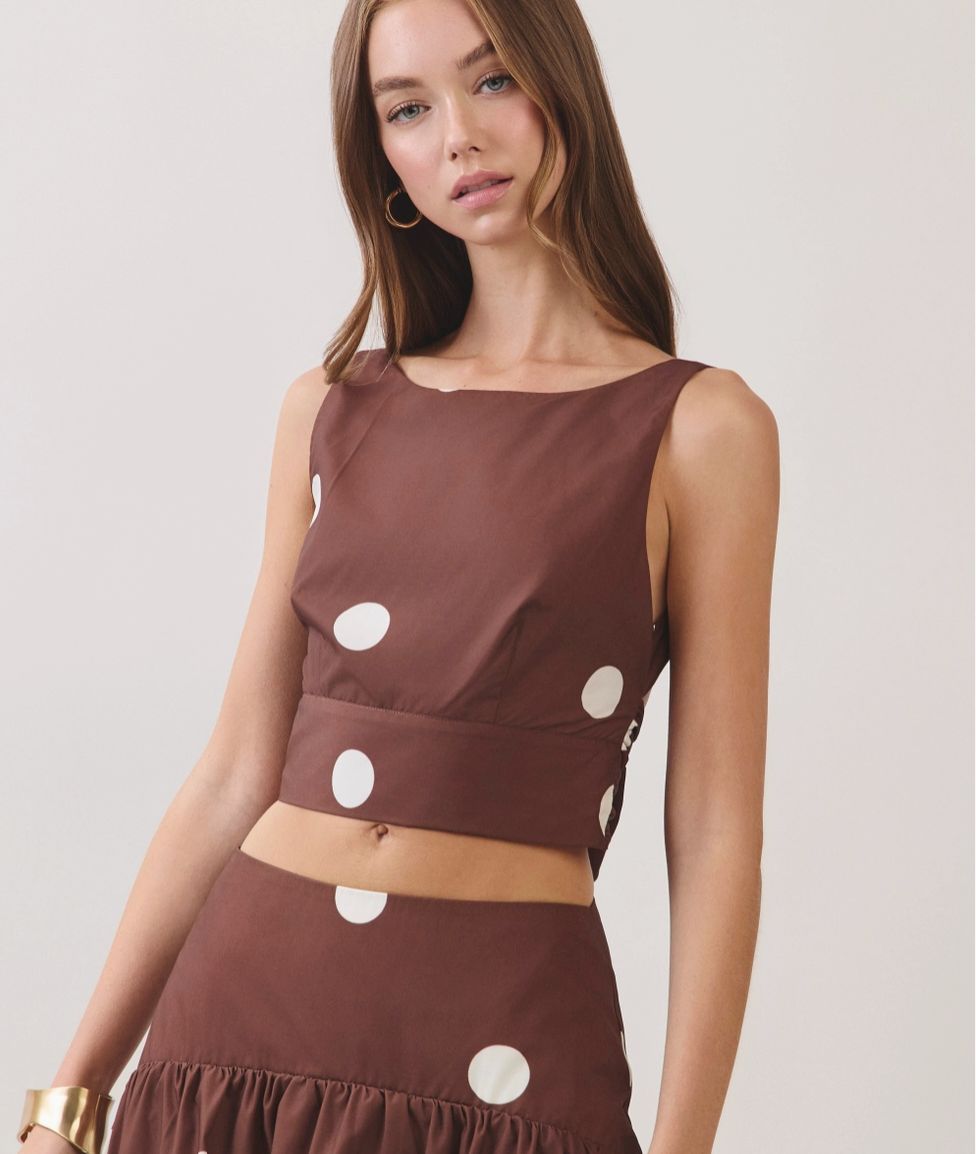 CHOCOLATE POLKA DOT HALTER TOP