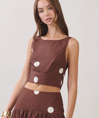 CHOCOLATE POLKA DOT HALTER TOP