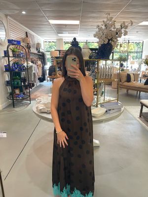 CHOCOLATE POLKA DOT LACE TRIM HALTER TOP DRESS 
