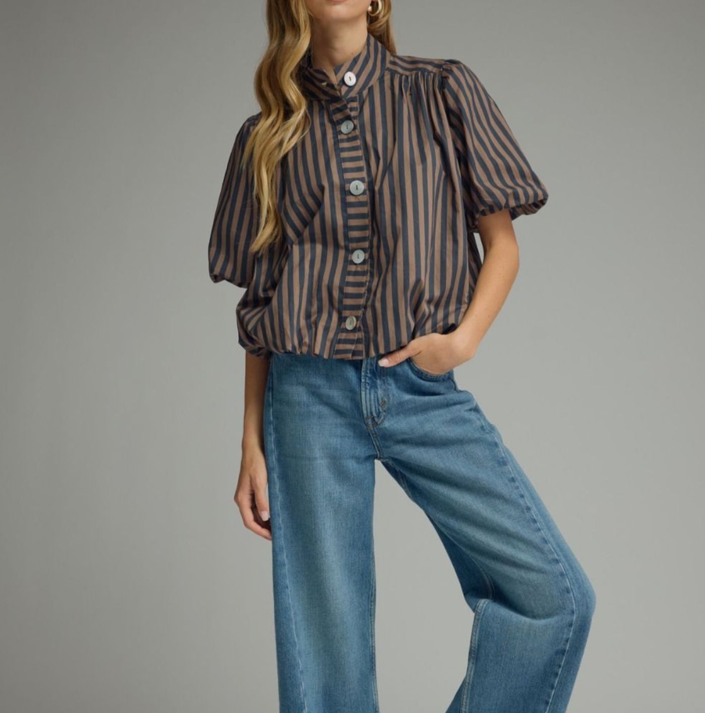 NAVY BROWN STRIPE TOP