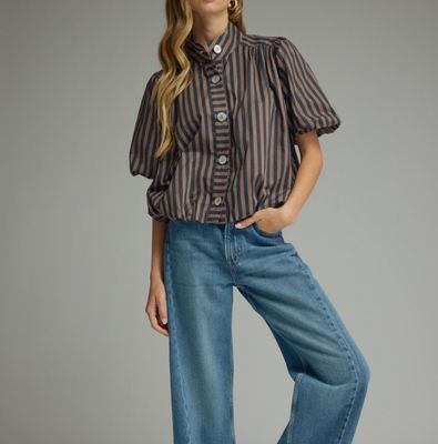 NAVY BROWN STRIPE TOP