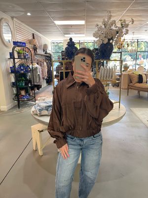 BROWN SATIN BOMBER JACKET