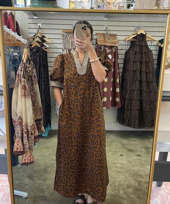 CHEETAH GINGHAM MAXI DRESS