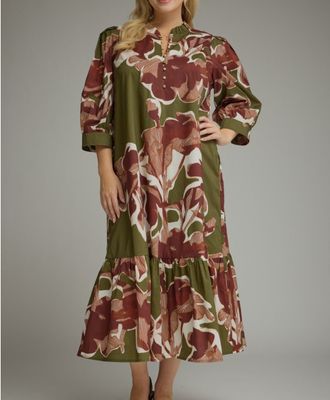OLIVE BOTANICAL MAXI DRESS