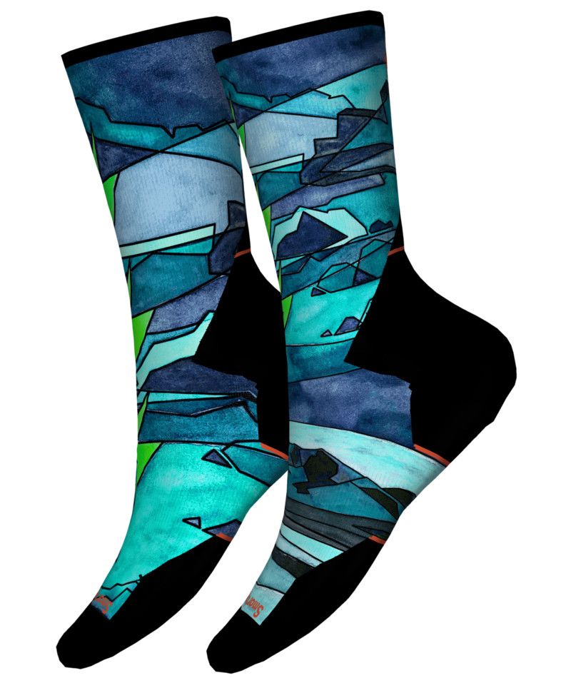SMARTWOOL MENS ATHLETE EDITION RUN PRINT CREW SOCKS 24, Color: CASCADE GREEN, Size: MEDIUM