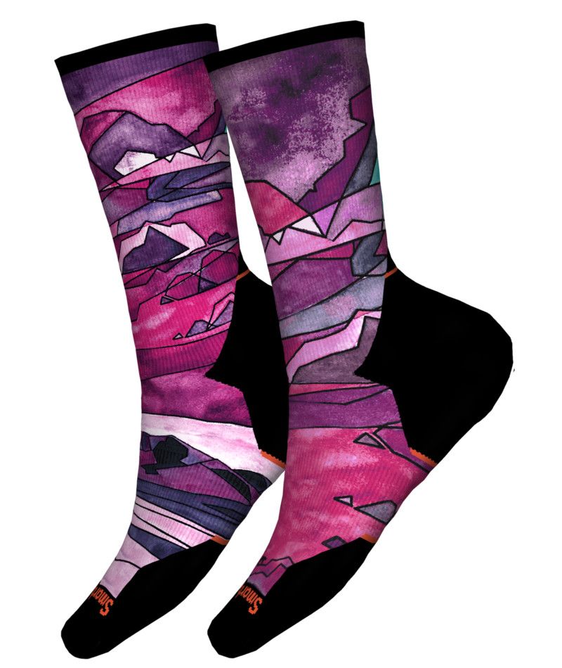 SMARTWOOL WOMENS ATHLETE EDITION RUN PRINT CREW SOCKS 24, Color: MEADOW MAUVE, Size: SMALL