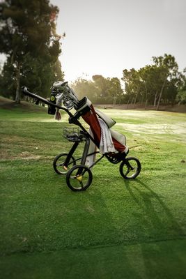 Convenient and sturdy golf push carts, designed for easy maneuverability and storage, enhancing your comfort on the course.