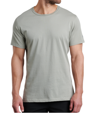 FRONT VIEW OF KUHL MENS SUPERAIR SHORT SLEEVE SHIRT IN LIMESTONE WITH 100% WILDFIBRE™ COTTON