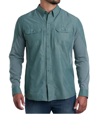FRONT VIEW OF KUHL MENS AIRSPEED LONG SLEEVE SHIRT IN DEEP WATERS WITH KÜHLDRY® AKTIV KNIT