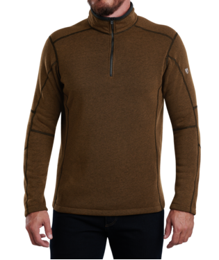 FRONT VIEW OF KUHL MENS REVEL 1/4 ZIP SWEATER IN GRAIN WITH HIGH-PERFORMANCE KASHMIRA™ FLEECE