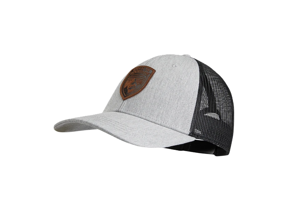 MAIN IMAGE OF KUHL MENS RUSTIK BORN TRUCKER CAP IN HEATHER GREY ADJUSTABLE WITH WOVEN PATCH