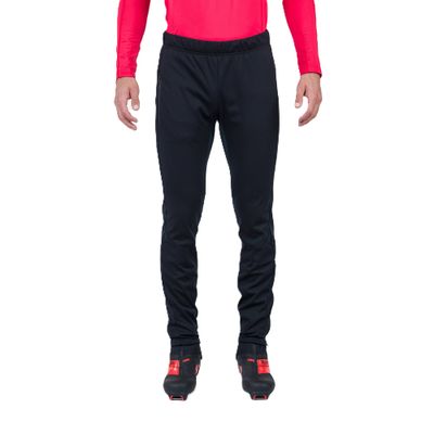 FRONT VIEW OF ROSSIGNOL MENS GENETYS SNOWPANT IN BLACK WITH FLEECE LINING AND DWR FINISH
