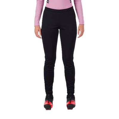 FRONT VIEW OF ROSSIGNOL WOMENS GENETYS SNOWPANT IN  BLACK WITH FLEECE LINING AND DWR FINISH