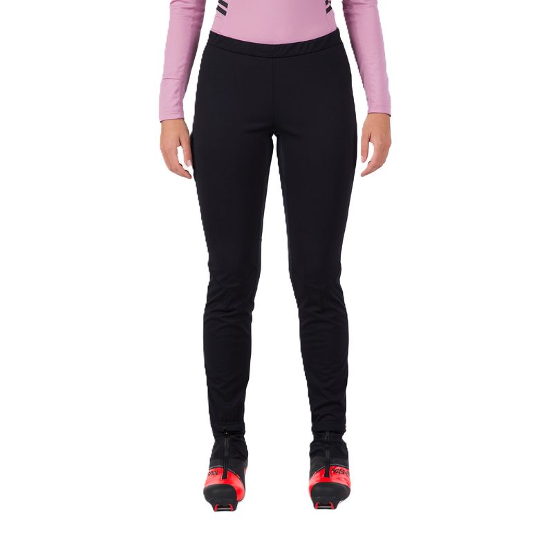 FRONT VIEW OF ROSSIGNOL WOMENS GENETYS SNOWPANT IN  BLACK WITH FLEECE LINING AND DWR FINISH