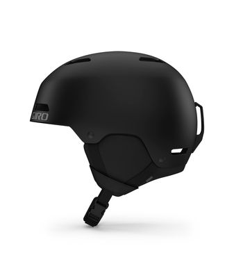 LEFT VIEW OF GIRO UNISEX LEDGE HELMET IN MATTE BLACK WITH HARD SHELL CONSTRUCTION